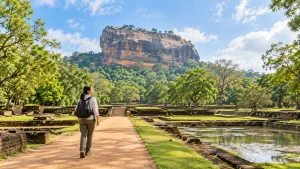シーギリヤを訪ねる一人旅のイメージ（生成画像）